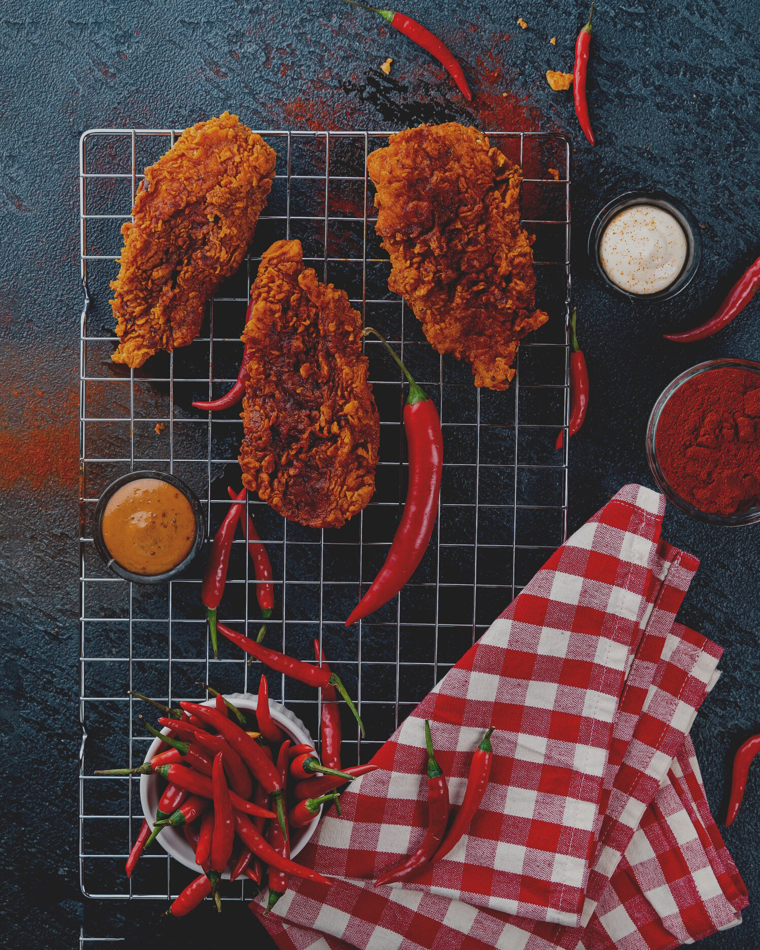 Fried Chicken Fillet on Metal Rack 